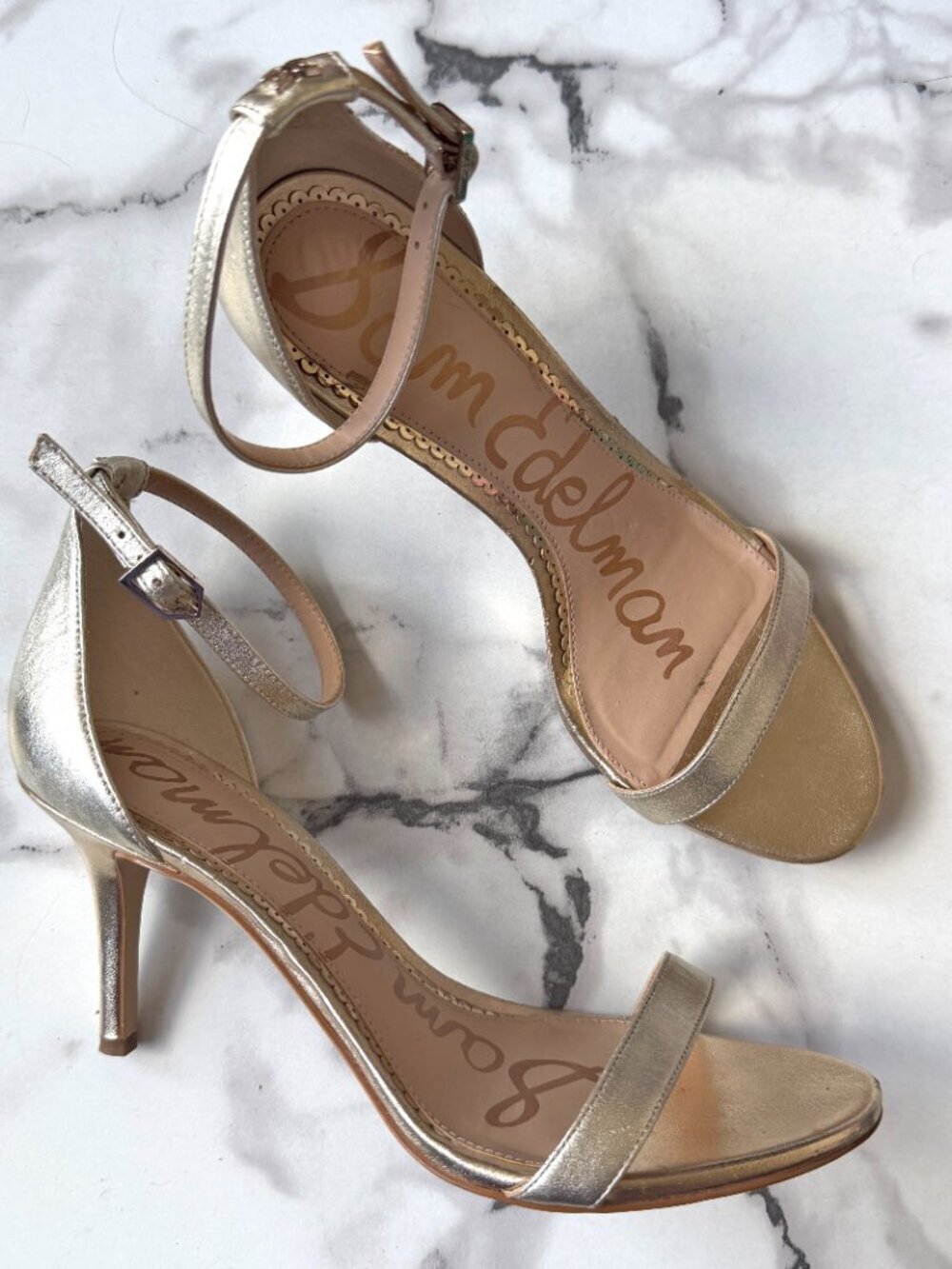 Sam Edelman Patti Gold Leather Sandal Heels Size 8.5